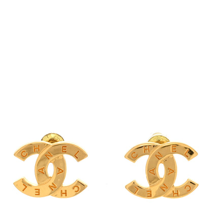 Chanel Metal CC Paris Button Stud Earrings Gold 1 of 4