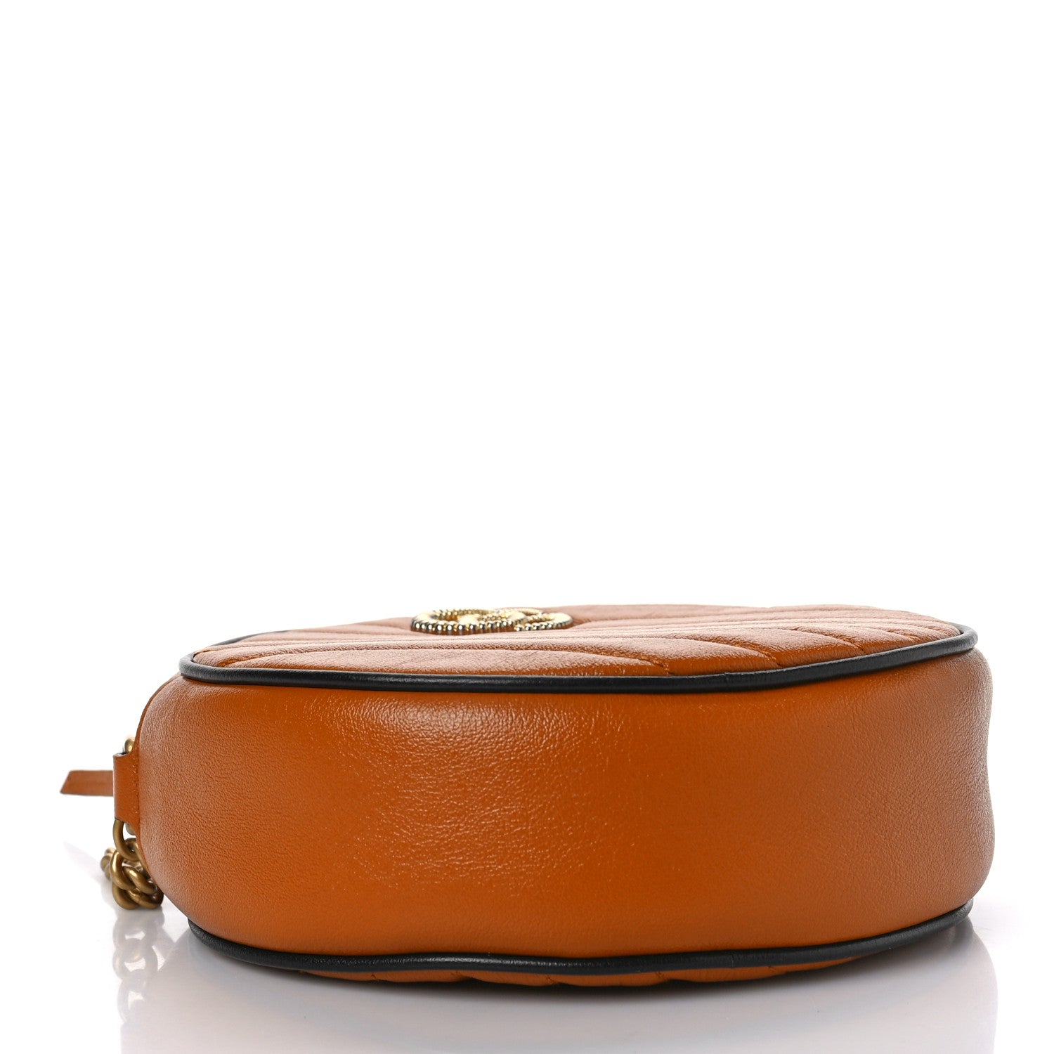 Gucci Azalea Calfskin Matelasse Diagonal Mini Torchon GG Marmont Round Shoulder Bag Cognac Black 4 of 9