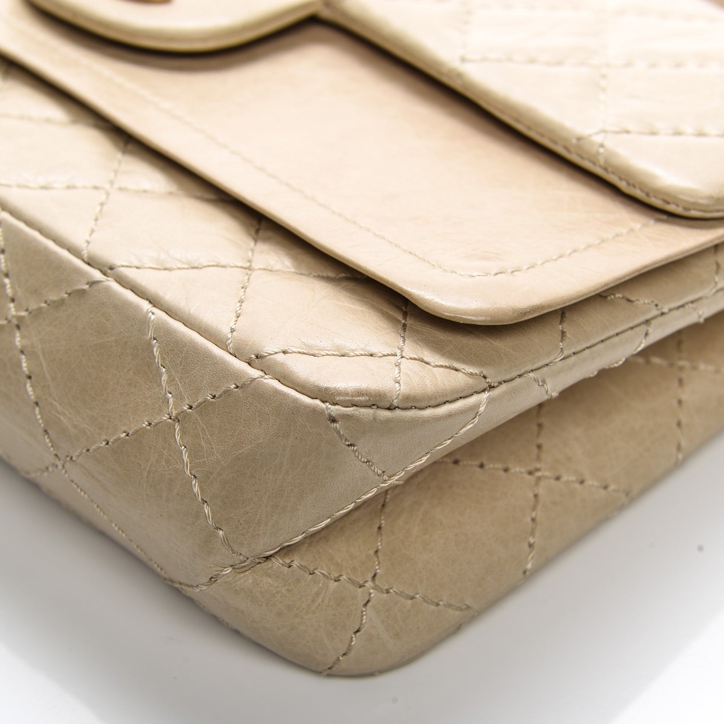 Aged Calfskin Medium Double Flap Beige