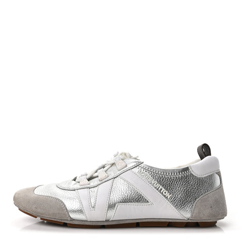 Metallic Grained Calfskin Womens LV Sneakerina 38 Silver
