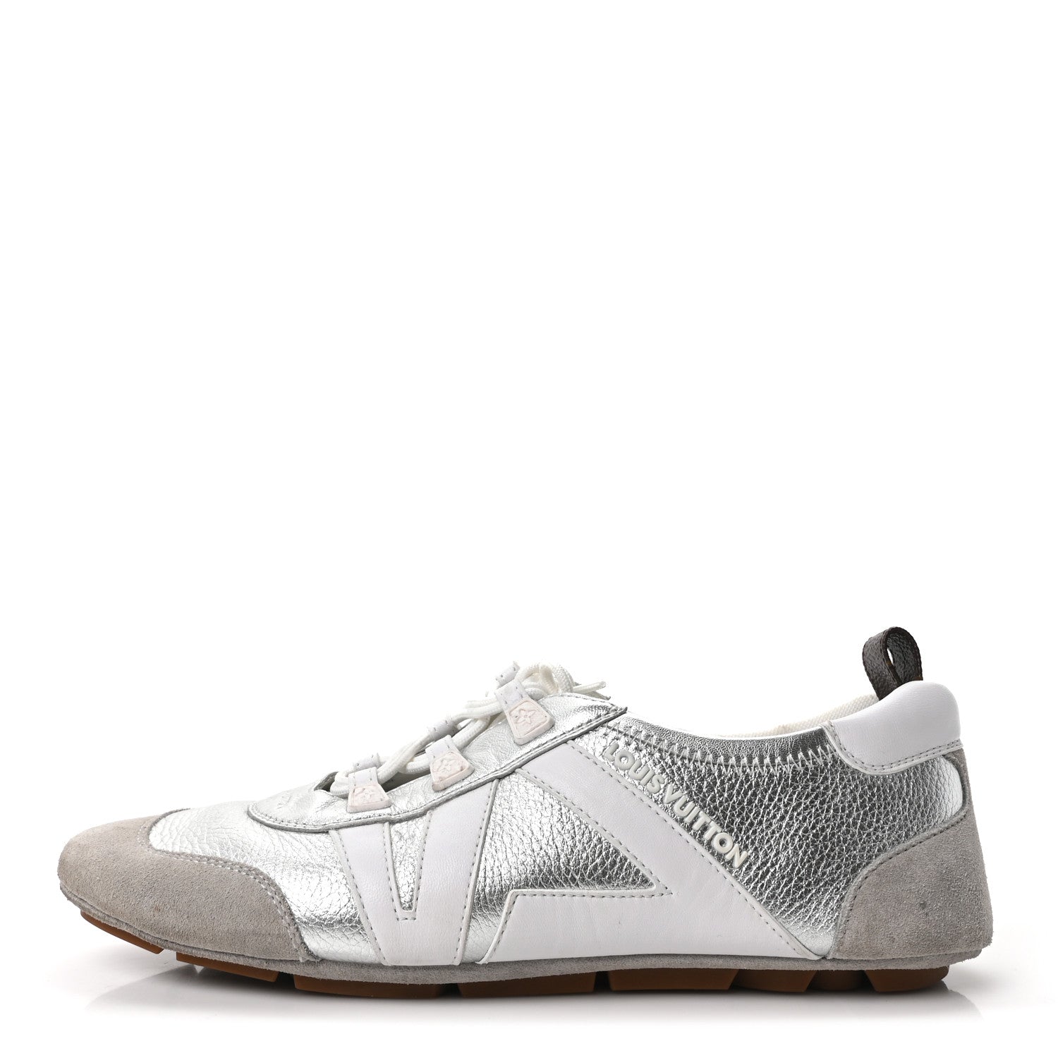 Louis Vuitton Metallic Grained Calfskin Womens LV Sneakerina 38 Silver 1 of 10