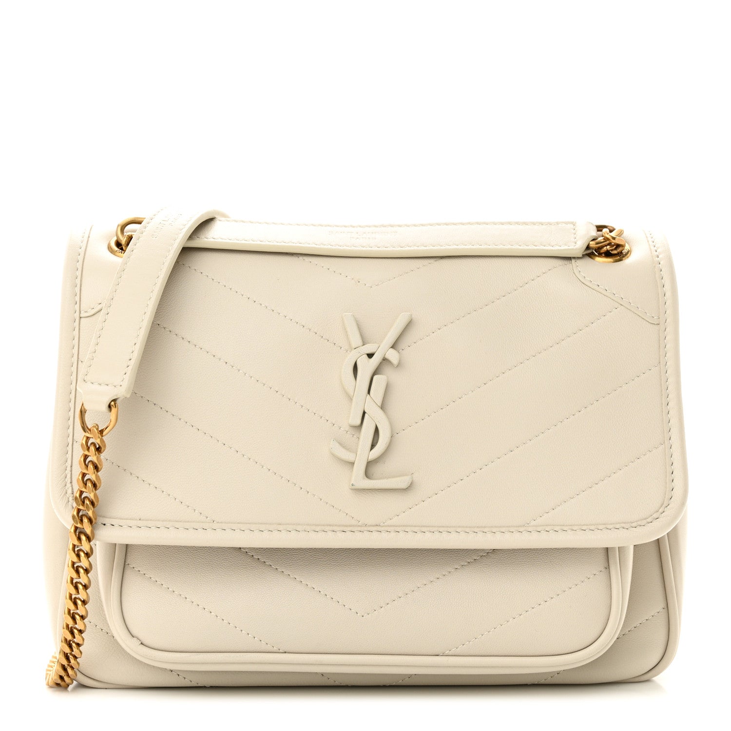 Saint Laurent Lambskin Matelasse Monogram Baby Niki Chain Satchel Ivory 1 of 12