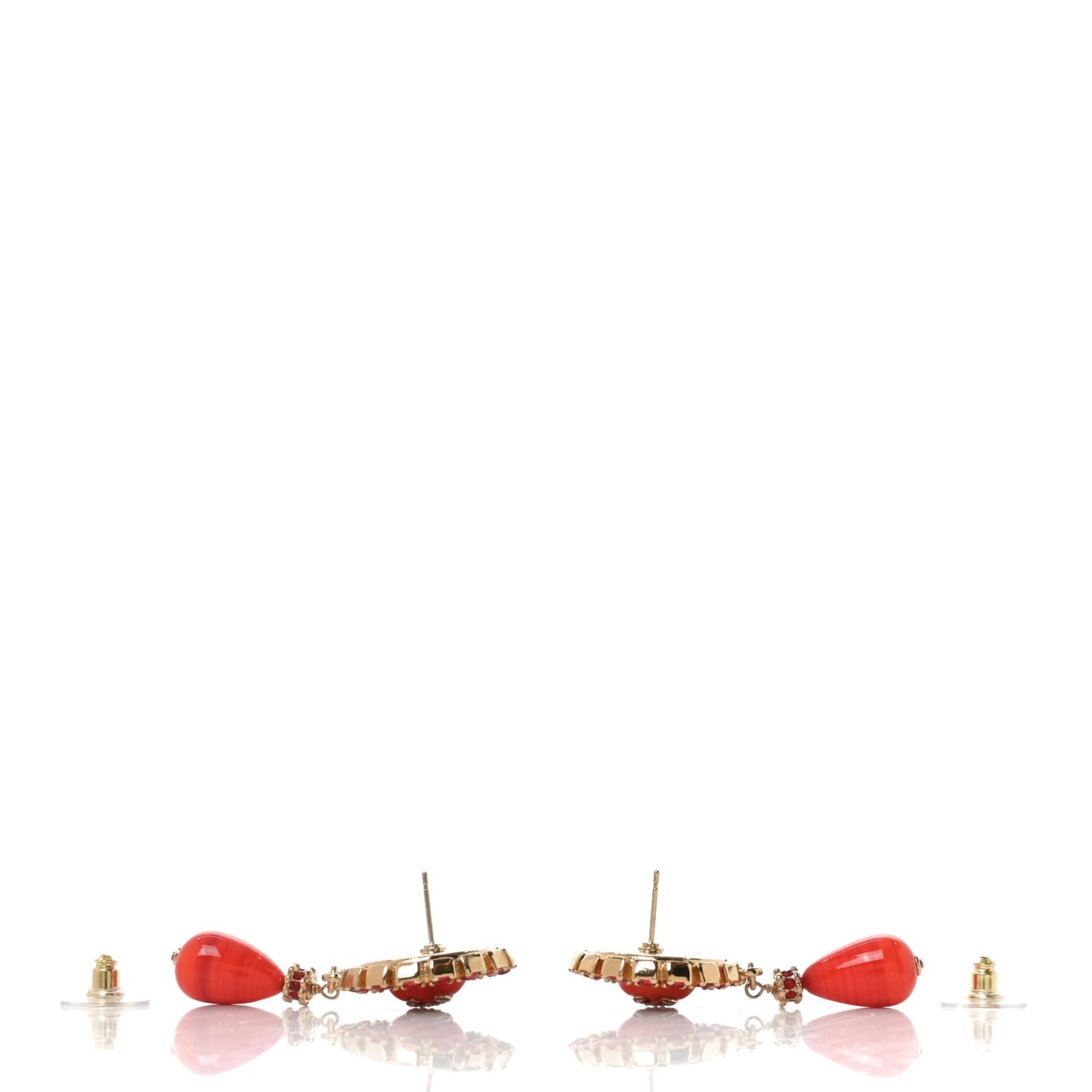 Enamel Resin Crystal CC Drop Earrings Red Gold