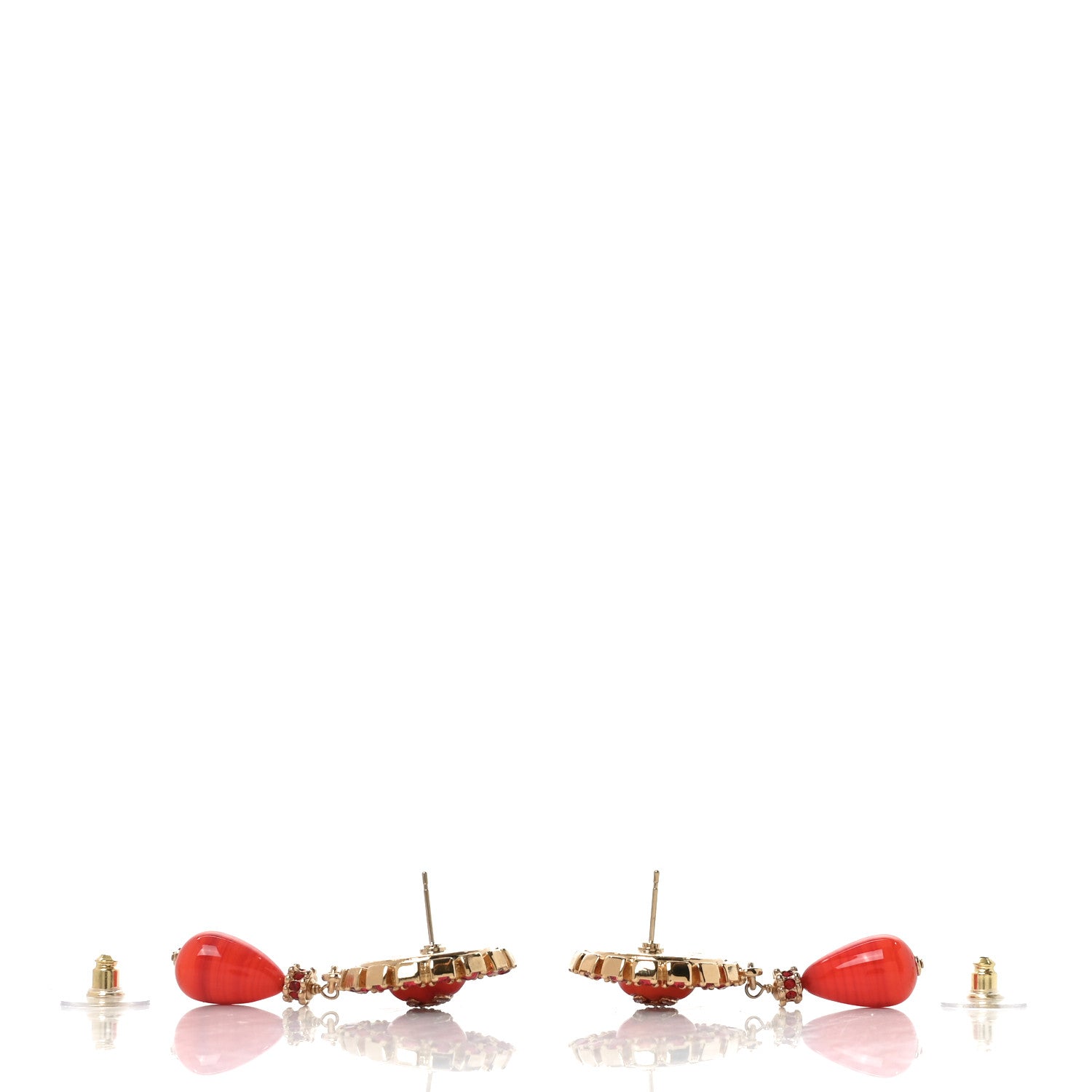 Chanel Enamel Resin Crystal CC Drop Earrings Red Gold 3 of 4