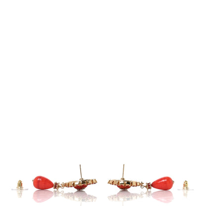 Chanel Enamel Resin Crystal CC Drop Earrings Red Gold 3 of 4