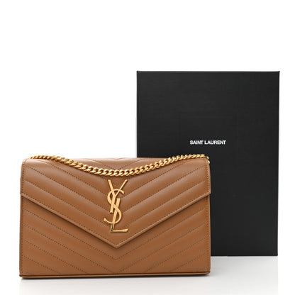 Saint Laurent Grain De Poudre Matelasse Chevron Monogram Chain Wallet Dark Natural 10 of 10