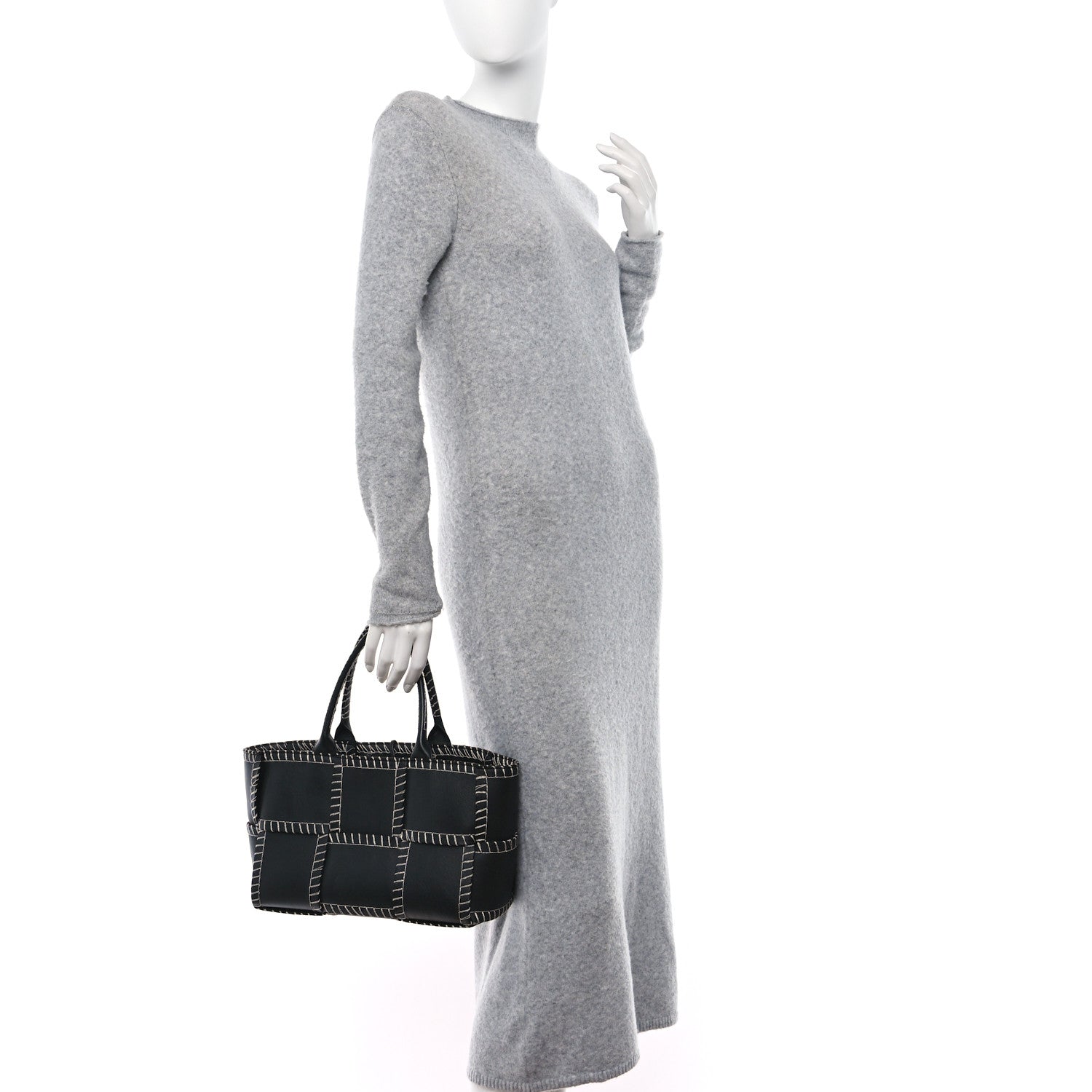Bottega Veneta Nappa Maxi Intrecciato Overlock Stitched Small Arco Tote Black Silver 2 of 10