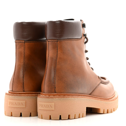 Prada Vitello Lace Up Boots 35.5 Cognac 5 of 12