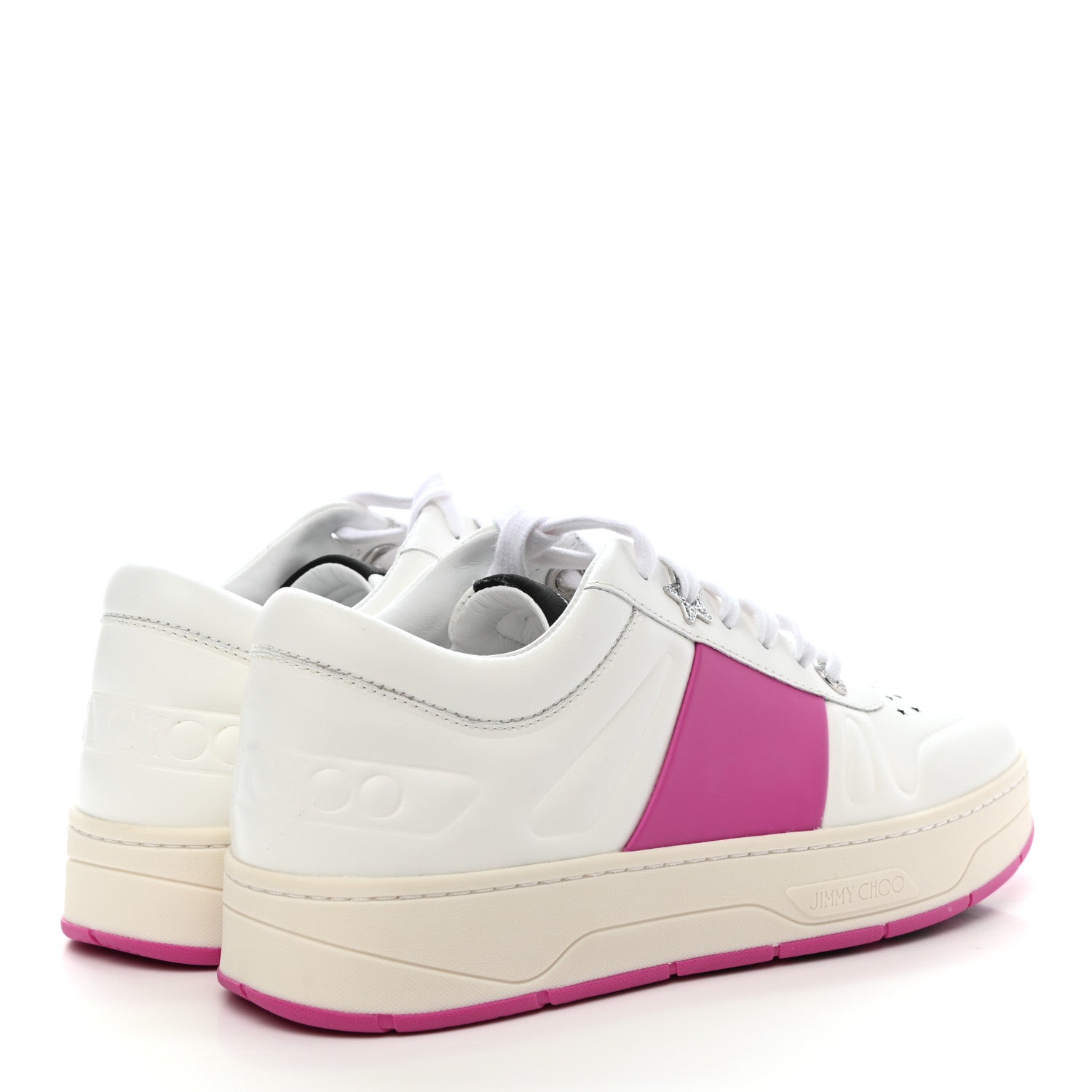 Jimmy Choo Calfskin Vinyl Striped Hawaii Flatform Sneakers 39 White Fuchsia 4 of 9