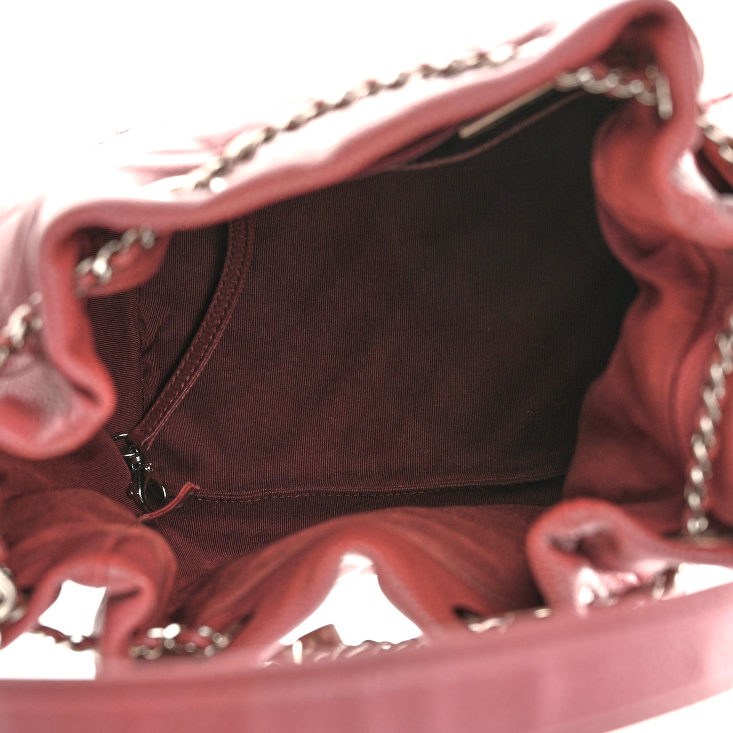 Caviar Flat Quilted CC Chain Bucket Drawstring Bag Burgundy