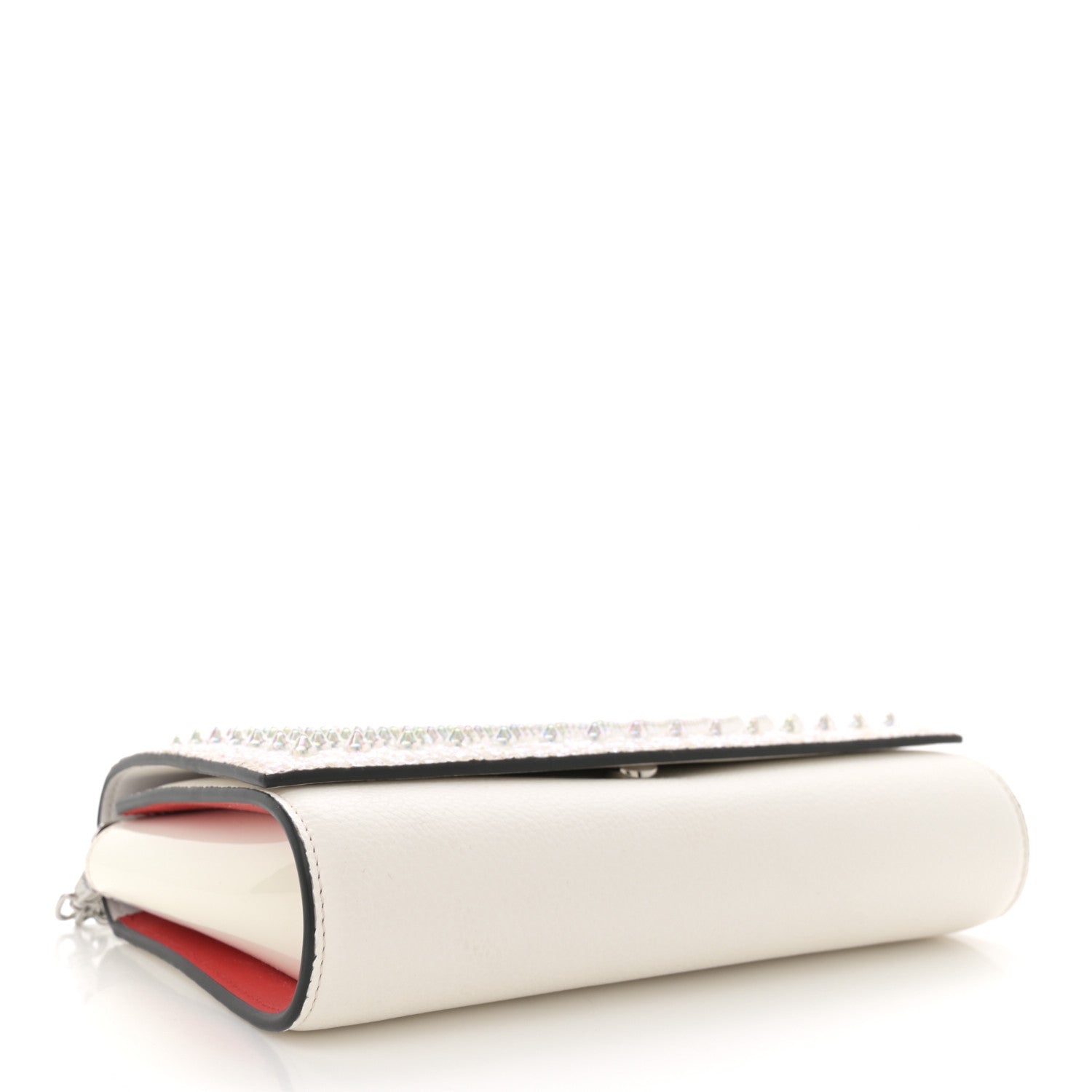 Christian Louboutin Calfskin Glitter Spikes Multimetal Paloma Clutch White 4 of 13
