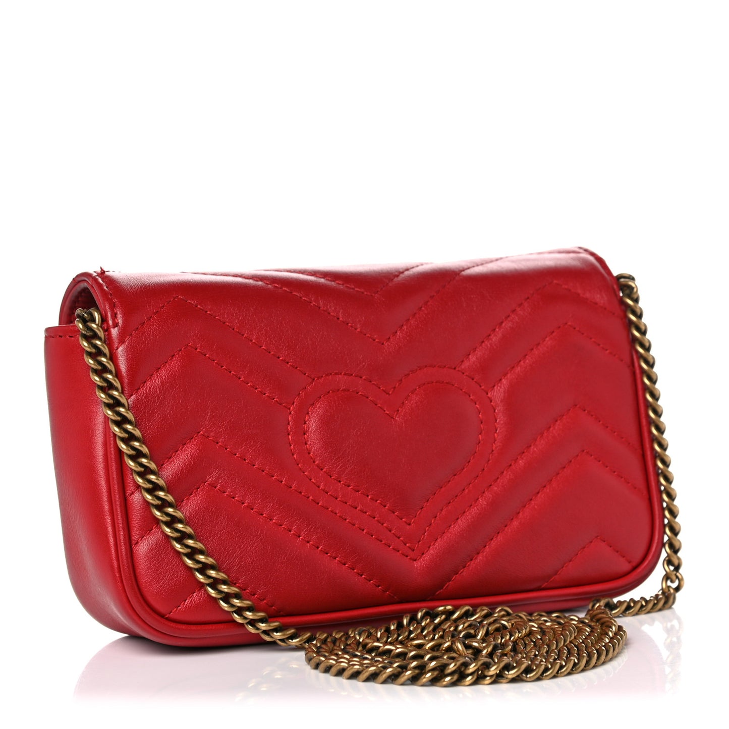 Calfskin Matelasse Super Mini GG Marmont Shoulder Bag Hibiscus Red