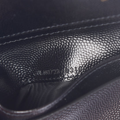 Saint Laurent Grain De Poudre Matelasse Chevron Monogram Compact Zip Around Wallet Black 7 of 8