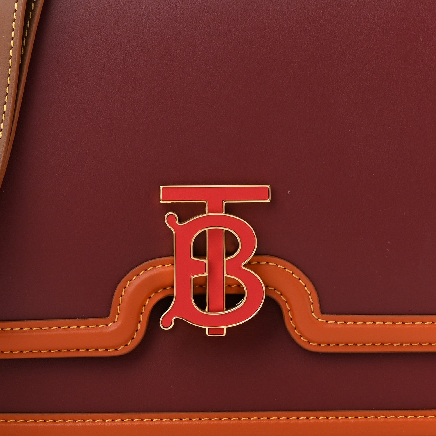 Burberry Smooth Calfskin Monogram Medium TB Bag Burgundy Multicolor 7 of 9