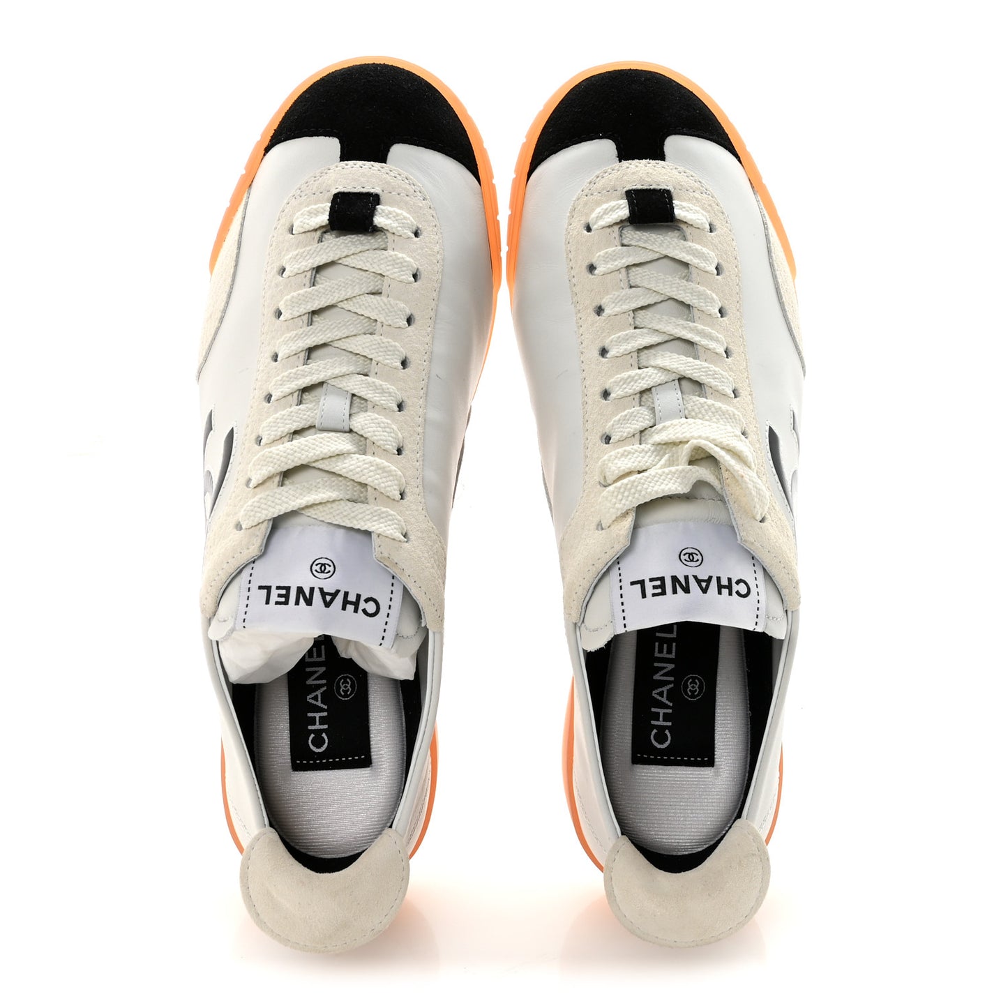 Calfskin Embossed Suede Womens CC Sneakers 37 White Black