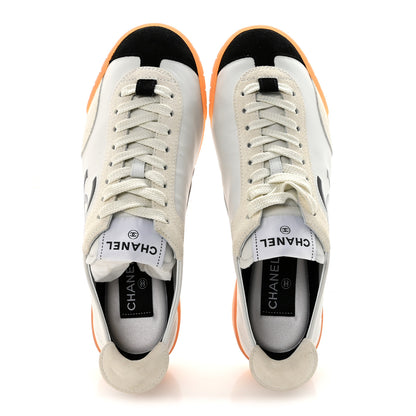 Chanel Calfskin Embossed Suede Womens CC Sneakers 37 White Black 2 of 8
