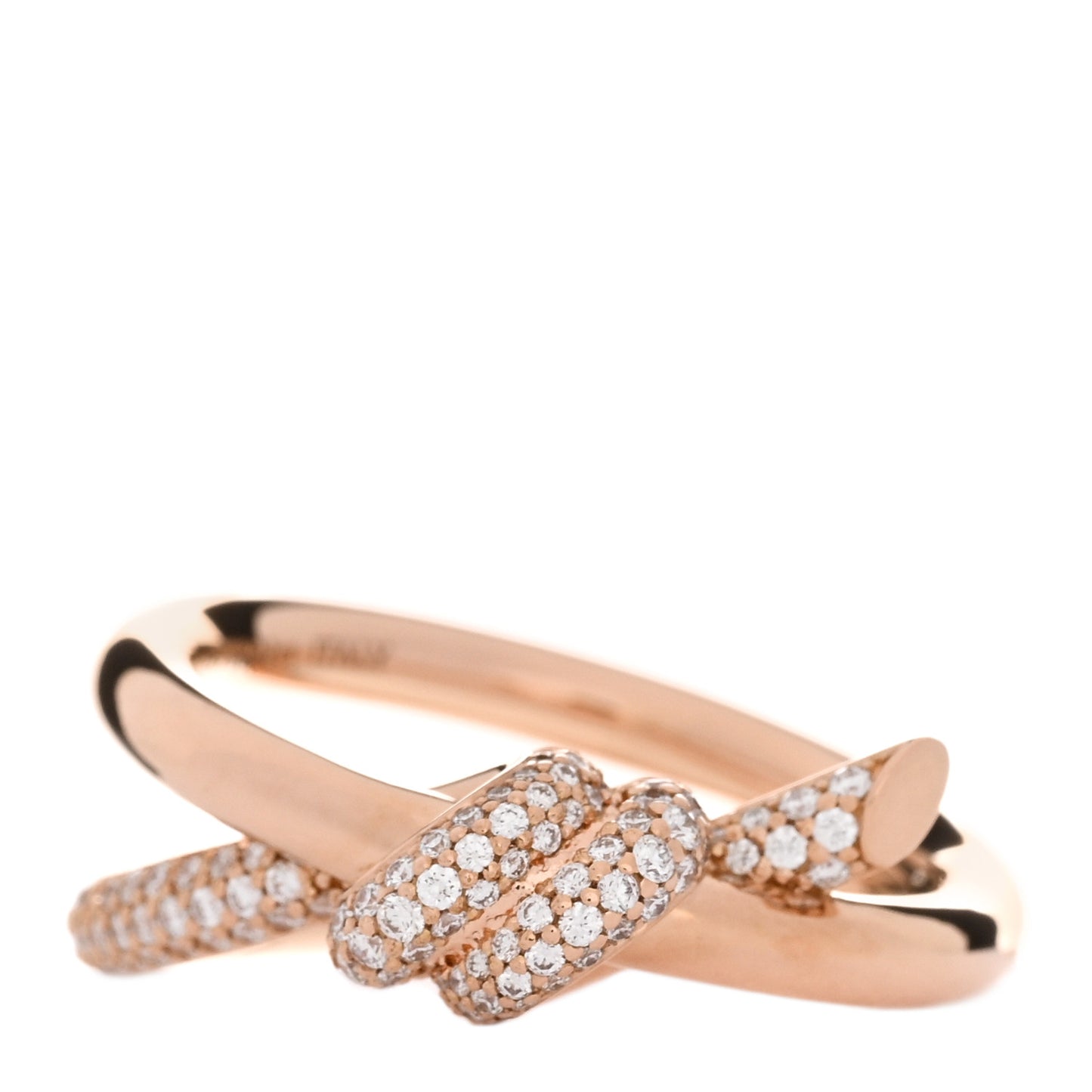 18K Rose Gold Diamond Double Row Knot Ring 56 7.5