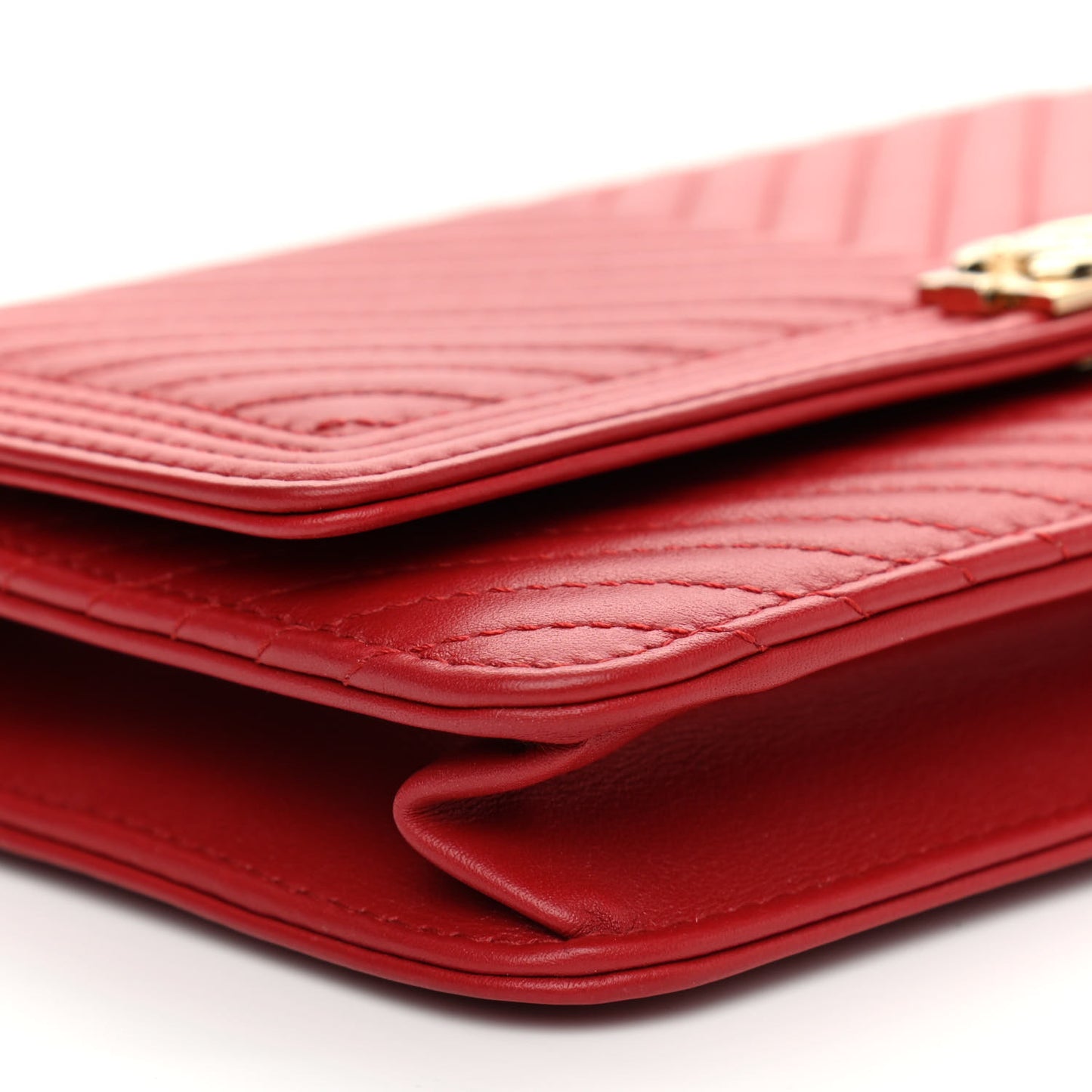 Calfskin Chevron Quilted Boy Wallet On Chain WOC Red