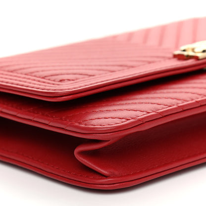 Chanel Calfskin Chevron Quilted Boy Wallet On Chain WOC Red 10 of 12
