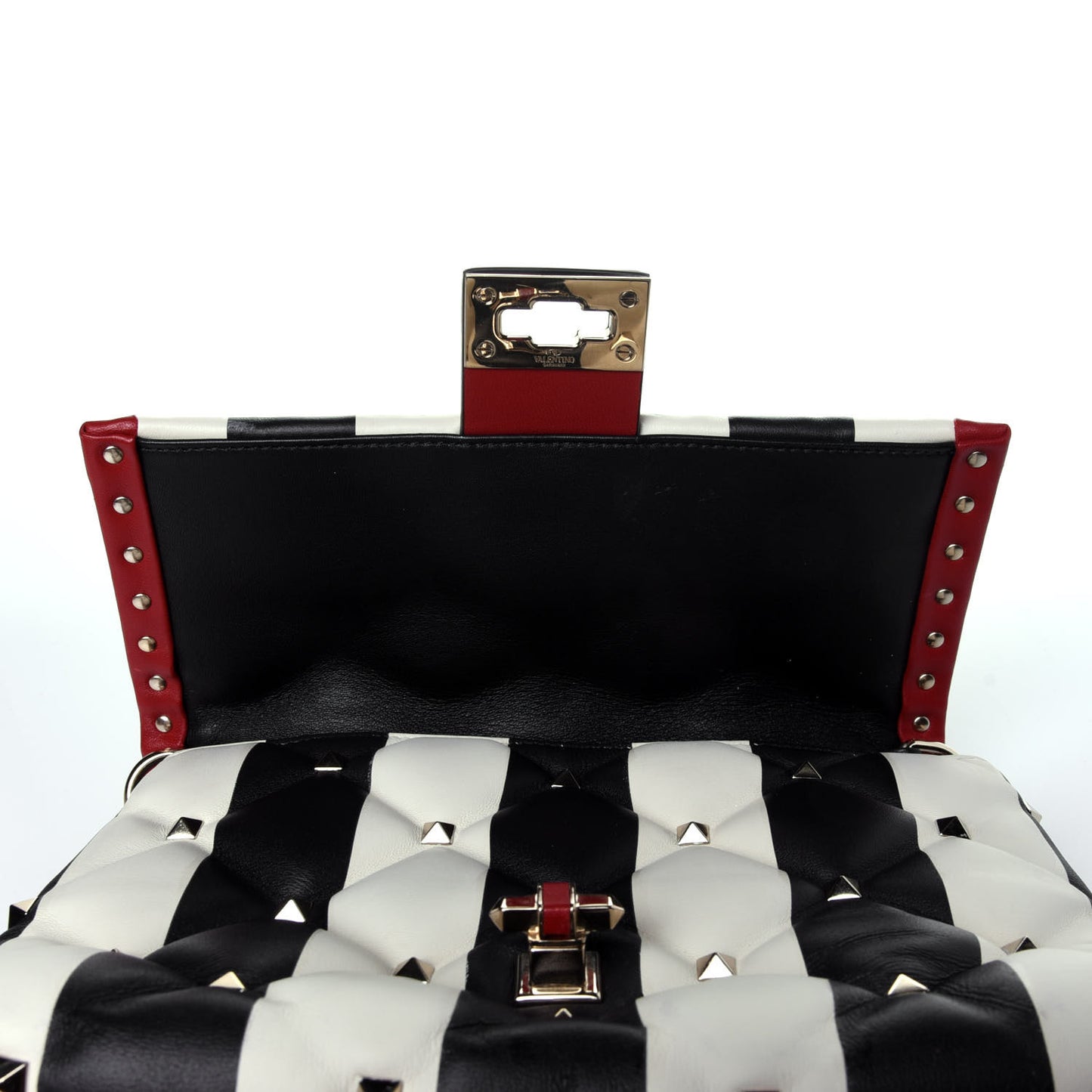 Nappa Striped Medium Candystud Top Handle Bag White Black