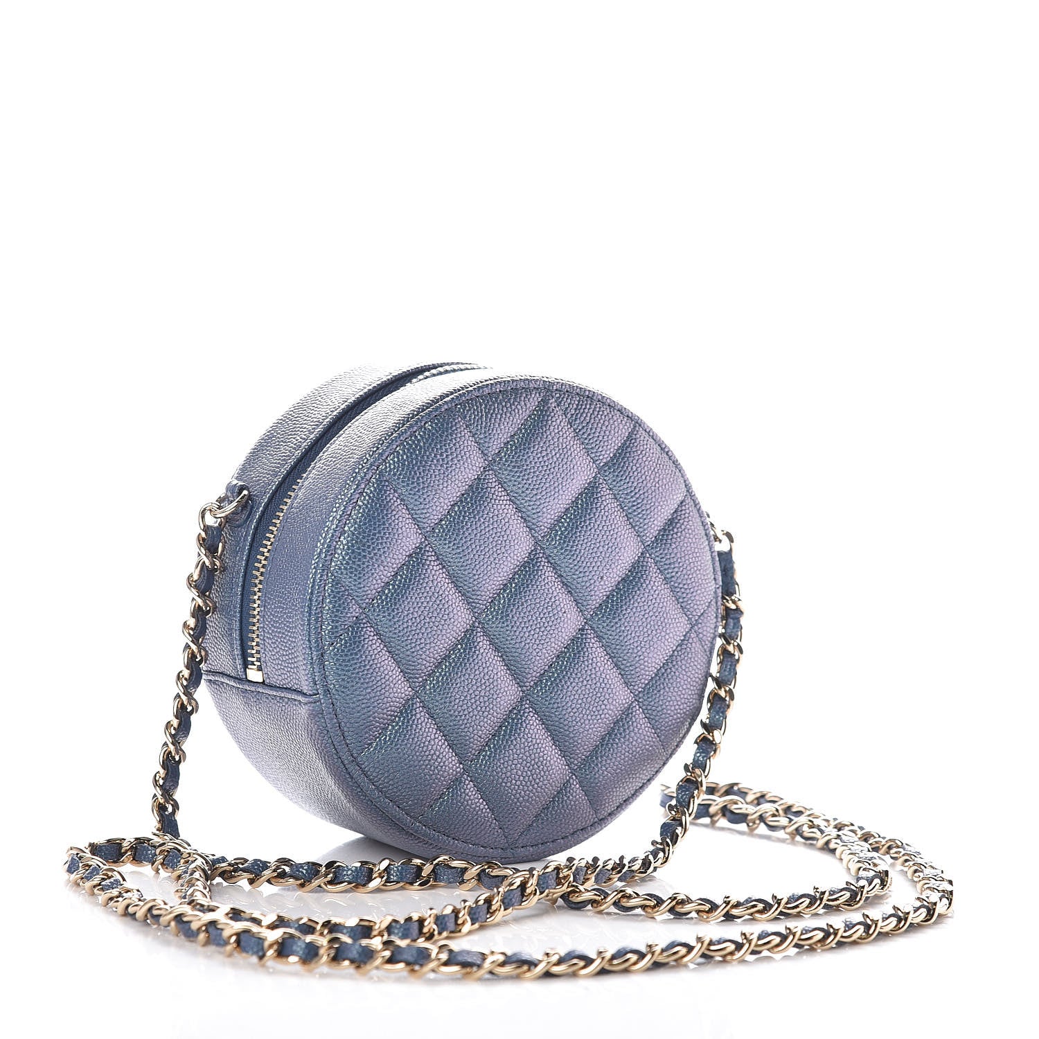 Chanel Iridescent Caviar Quilted Round Clutch With Chain Blue 3 of 10