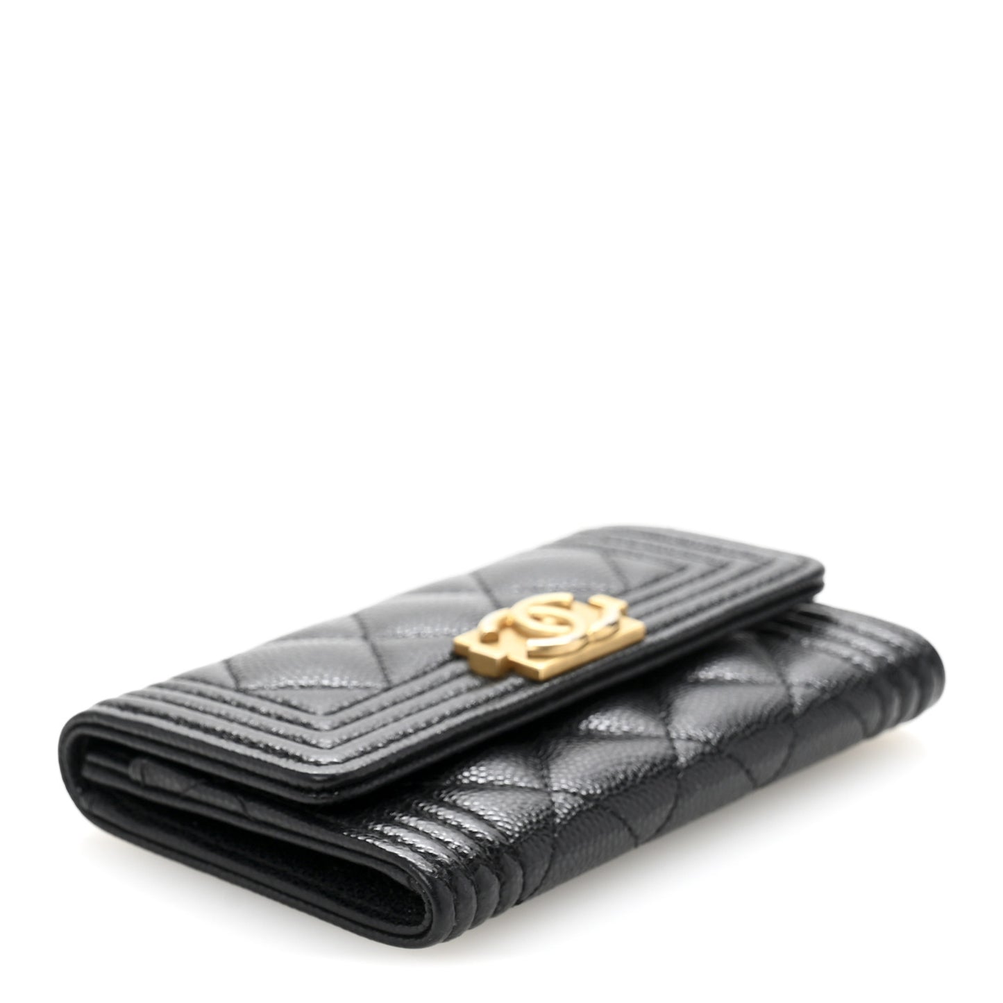 Caviar Quilted Boy Flap Card Holder Black