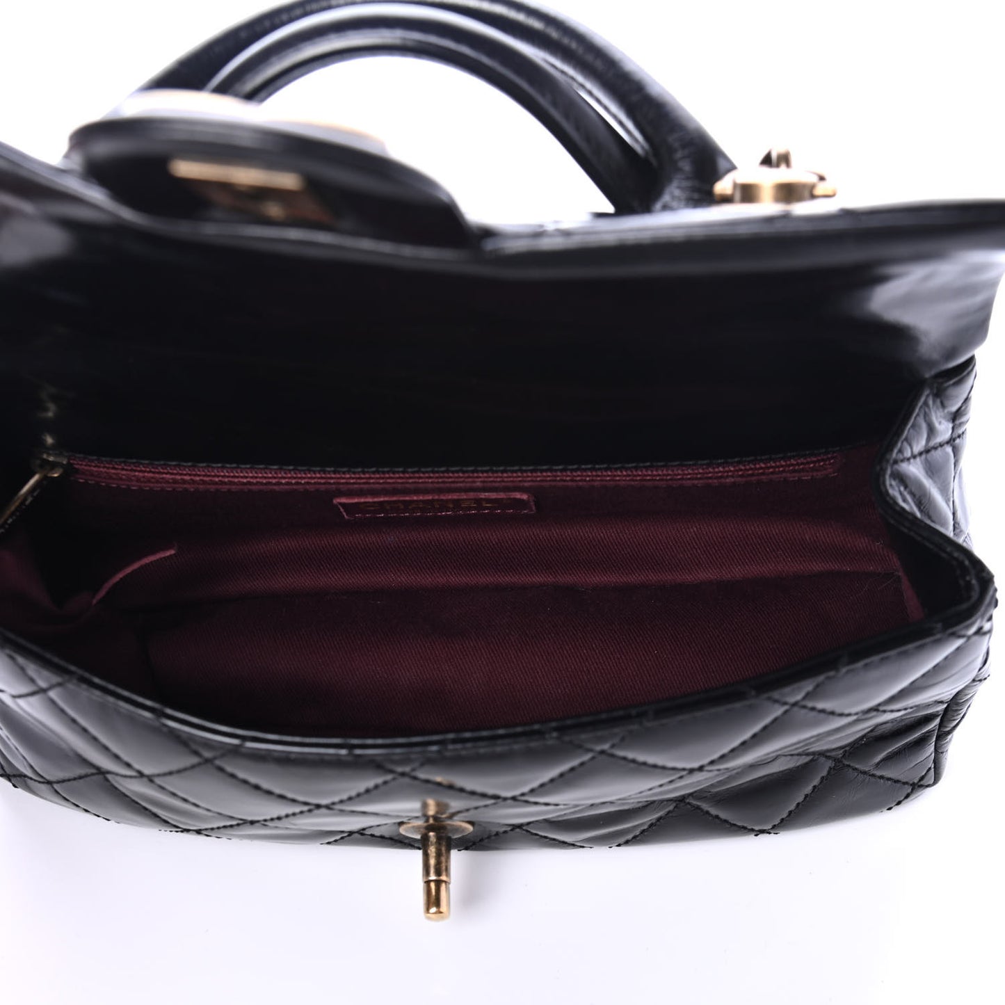 Glazed Calfskin Quilted Small Castle Rock Flap Black