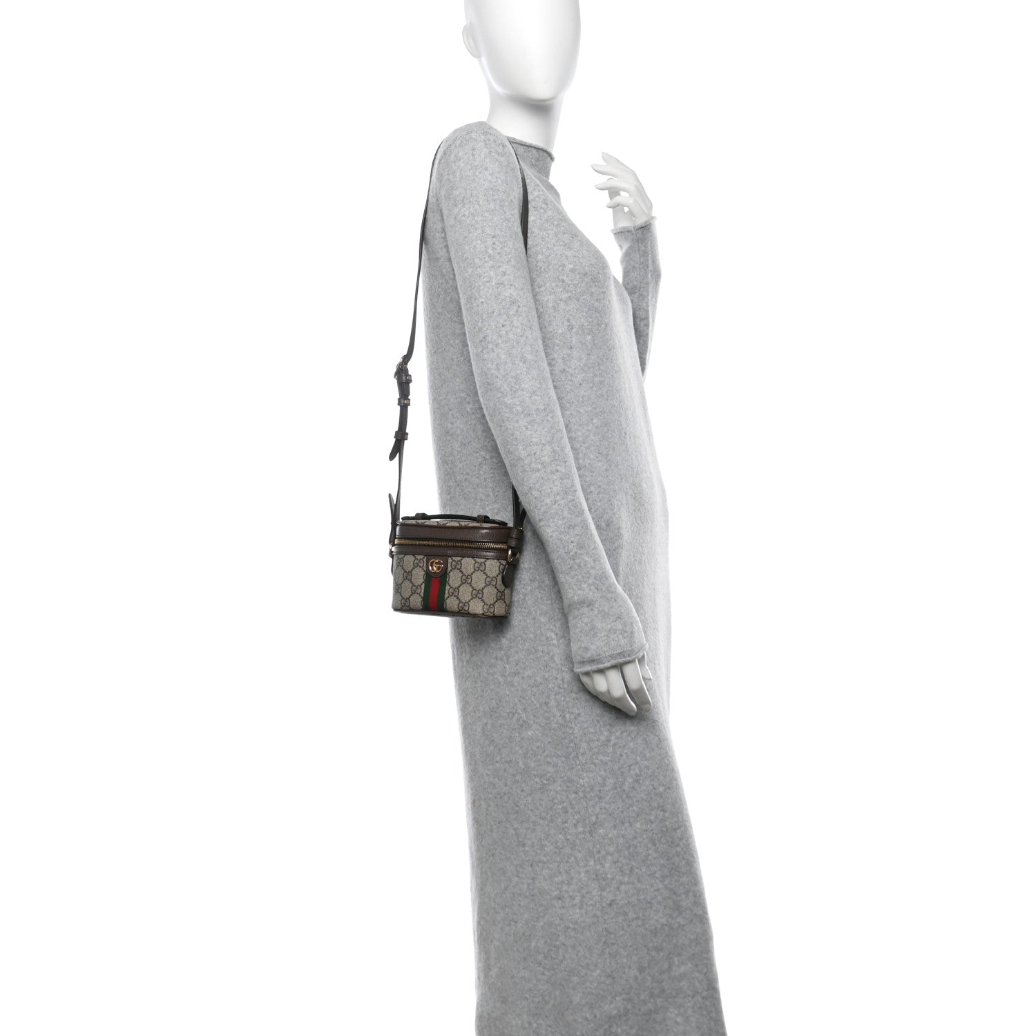 Gucci GG Supreme Monogram Textured Calfskin Web Mini Ophidia Top Handle Bag Beige Ebony New Acero 2 of 10