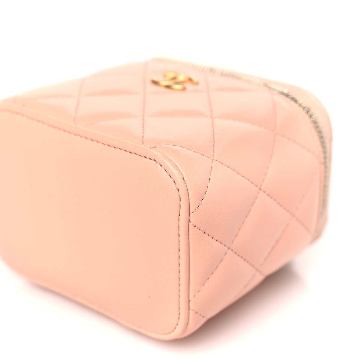 Lambskin Quilted Pearl Crush Mini Vanity Case With Chain Beige