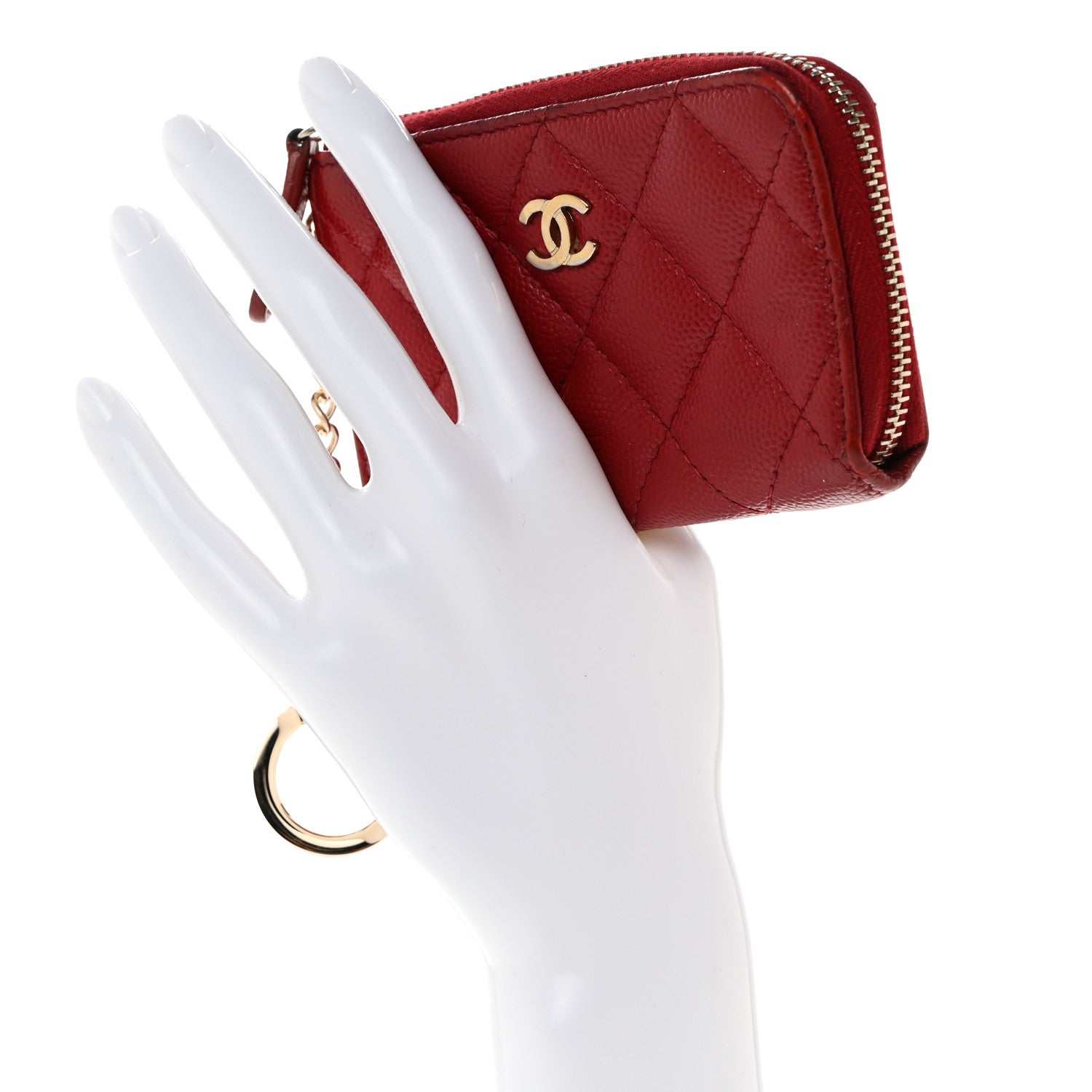 Chanel Caviar Quilted Zipped Key Holder Case Red 2 of 10