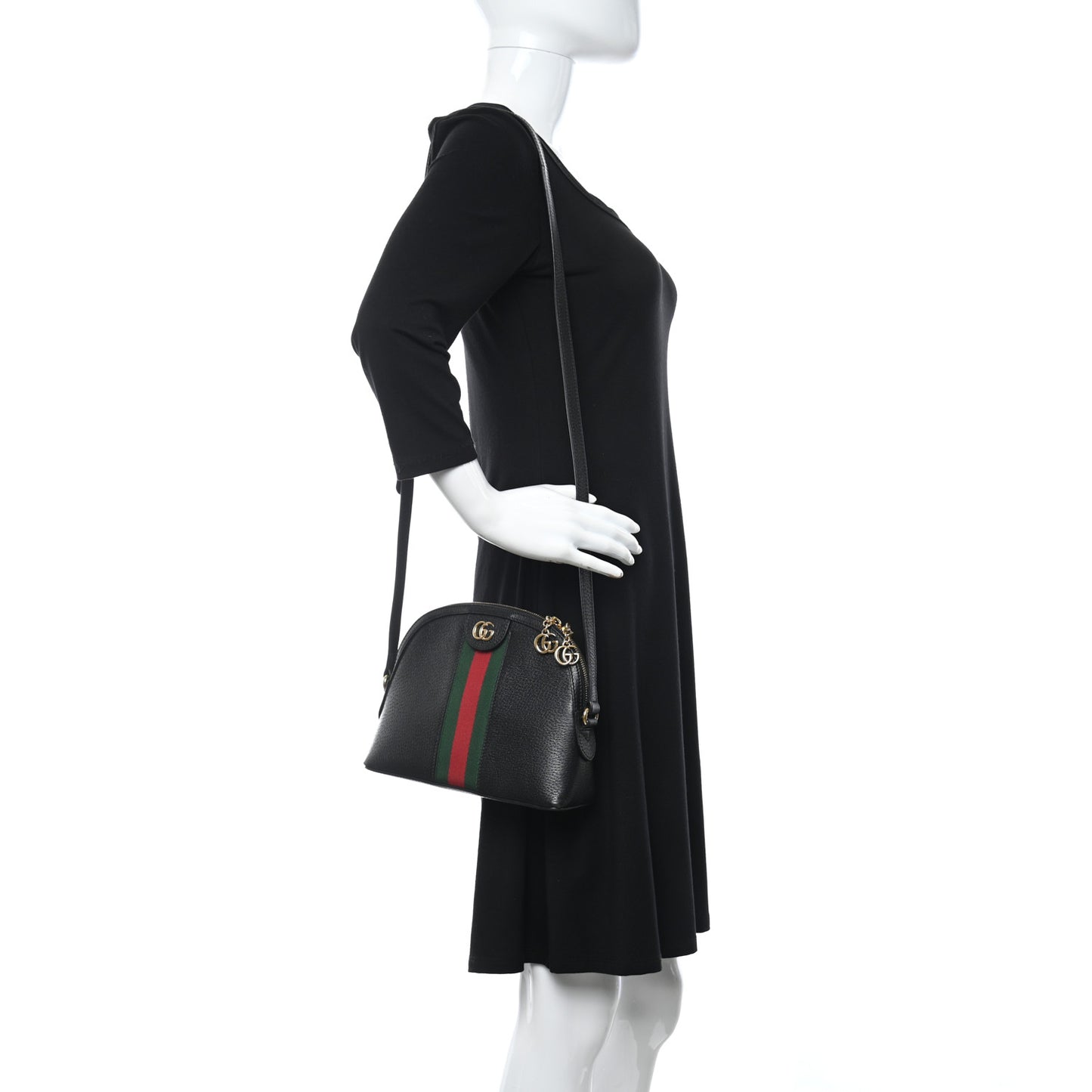 Calfskin GG Web Small Ophidia Dome Shoulder Bag Black