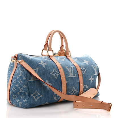 Louis Vuitton Denim Monogram New LV Remix Keepall Bandouliere 45 Blue 2 of 12
