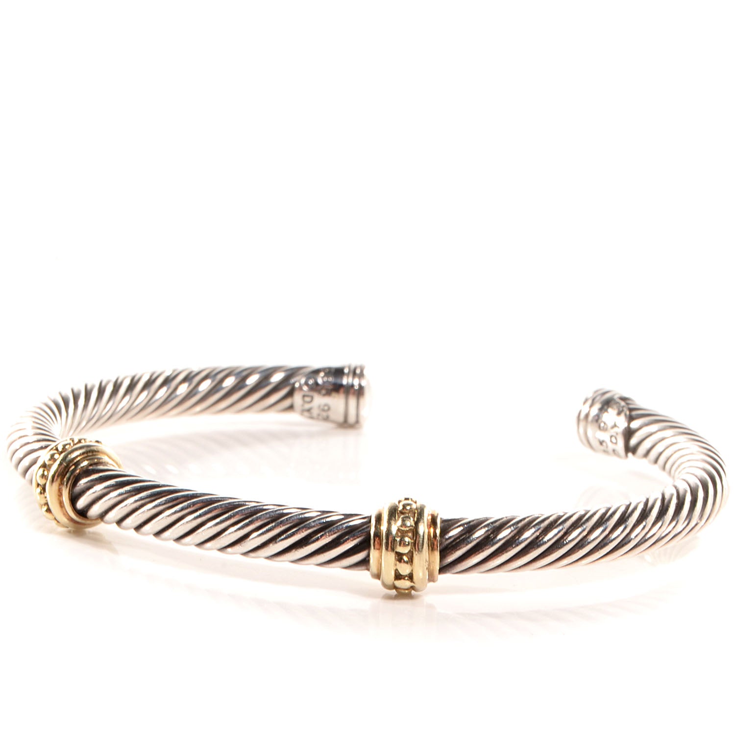 David Yurman Sterling Silver 14K Yellow Gold 5mm Cable Classics Two Station Bracelet 6 of 6