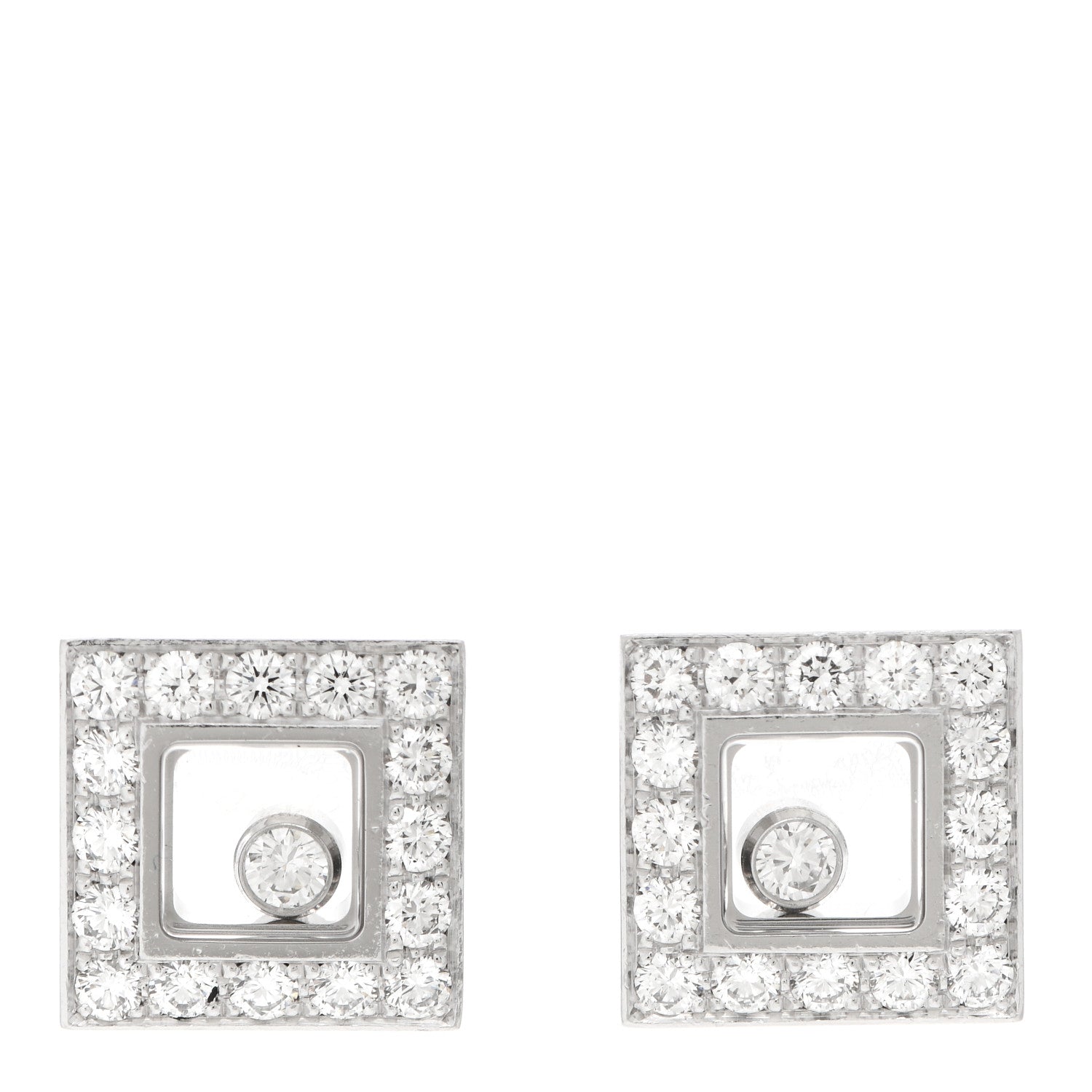 Chopard 18K White Gold Happy Diamonds Square Earrings 1 of 5