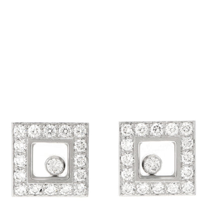 Chopard 18K White Gold Happy Diamonds Square Earrings 1 of 5