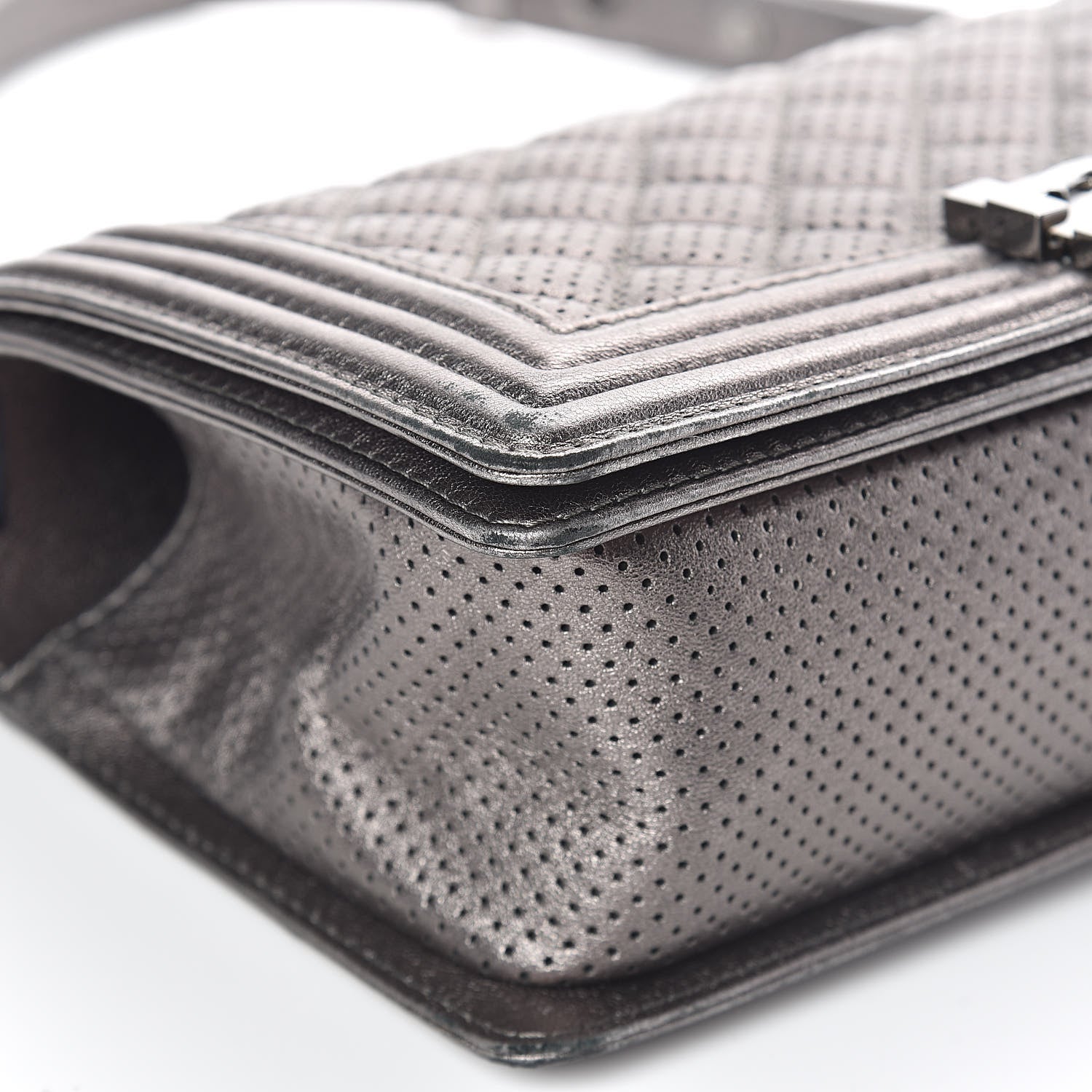 Chanel Metallic Lambskin Perforated Medium Boy Flap Dark Silver 9 of 12