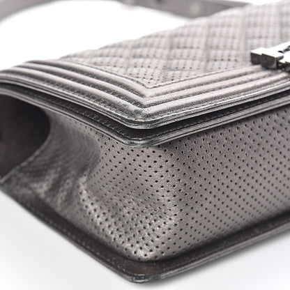 Chanel Metallic Lambskin Perforated Medium Boy Flap Dark Silver 9 of 12