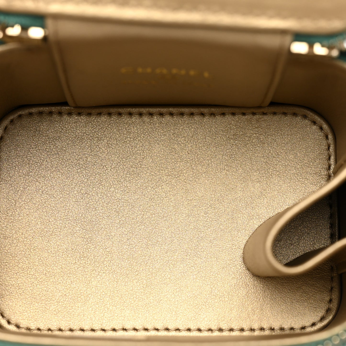 Lambskin Quilted Pearl Crush Mini Vanity Case With Chain Dark Green