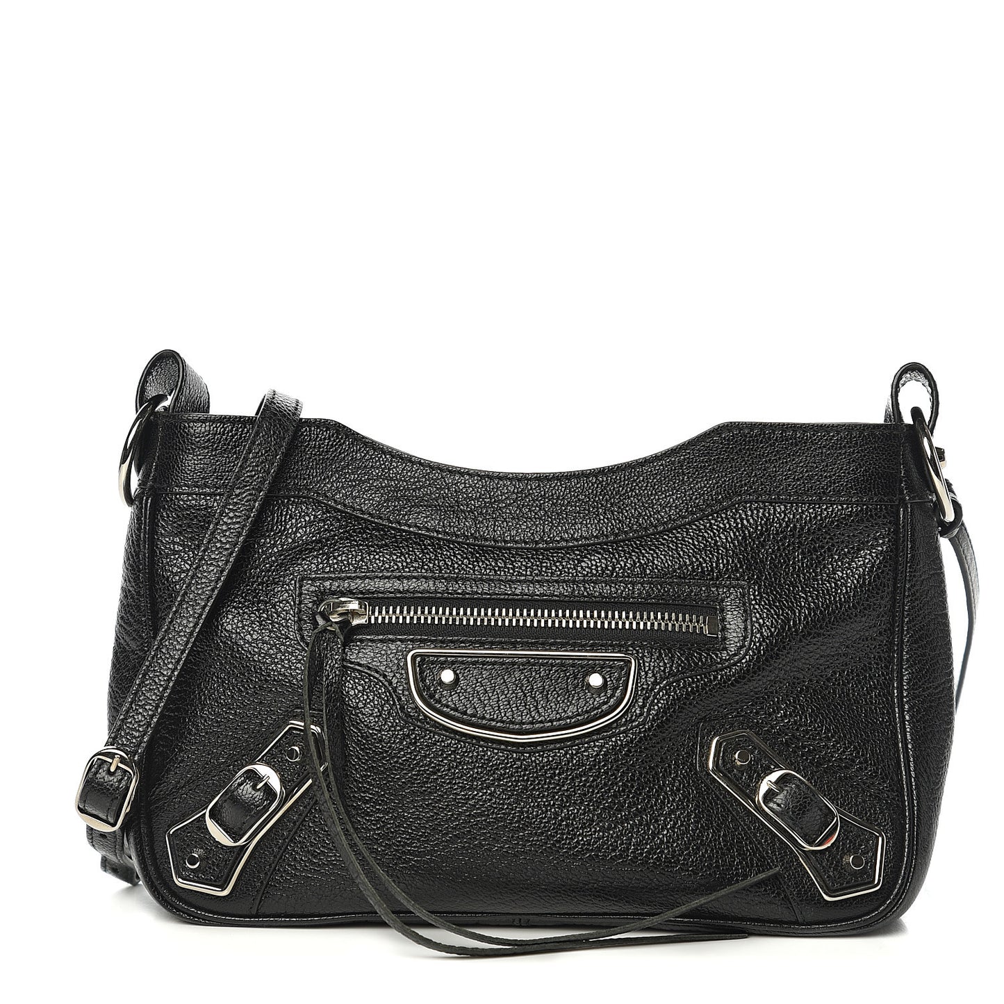 Chevre Silver Metallic Edge Hardware Hip Black
