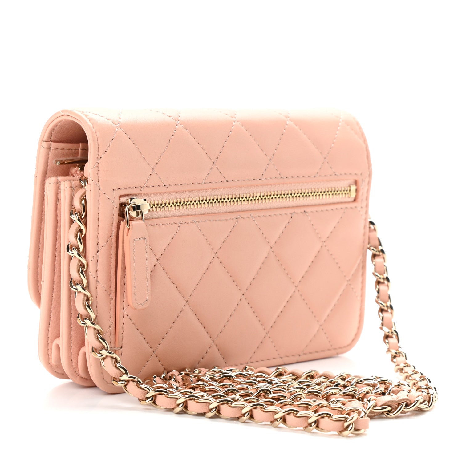 Chanel Lambskin Quilted Mini Wallet On Chain WOC Light Pink 3 of 11