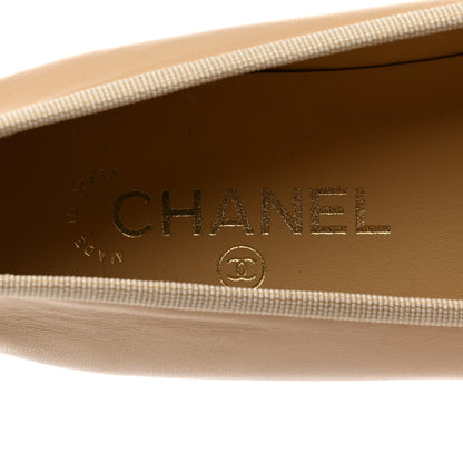 Chanel Lambskin Cap Toe CC Ballerina Flats 37.5 Beige Black 7 of 9