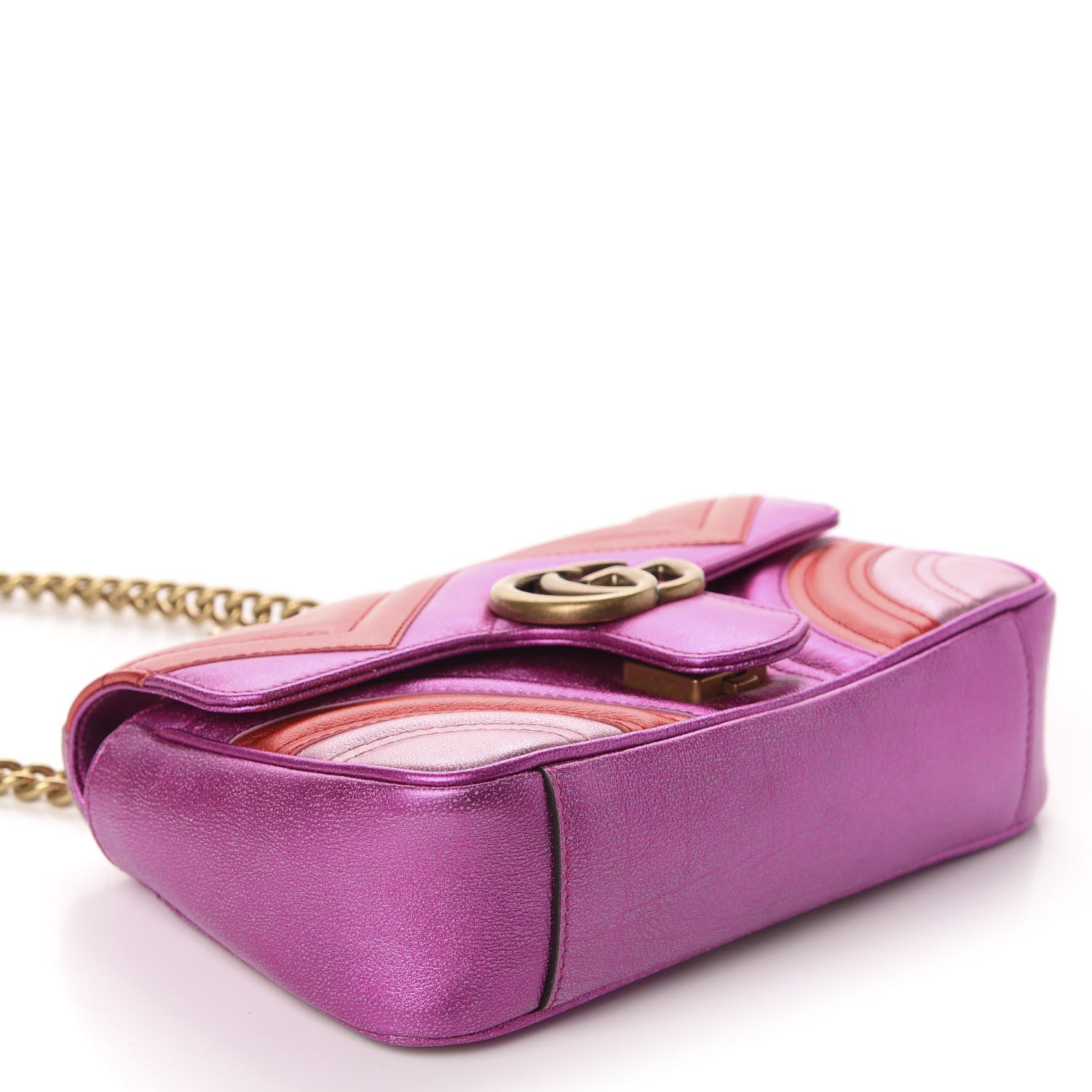 Gucci Metallic Calfskin Matelasse Mini GG Marmont Shoulder Bag Fuchsia 4 of 10