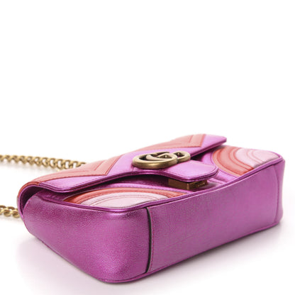 Gucci Metallic Calfskin Matelasse Mini GG Marmont Shoulder Bag Fuchsia 4 of 10