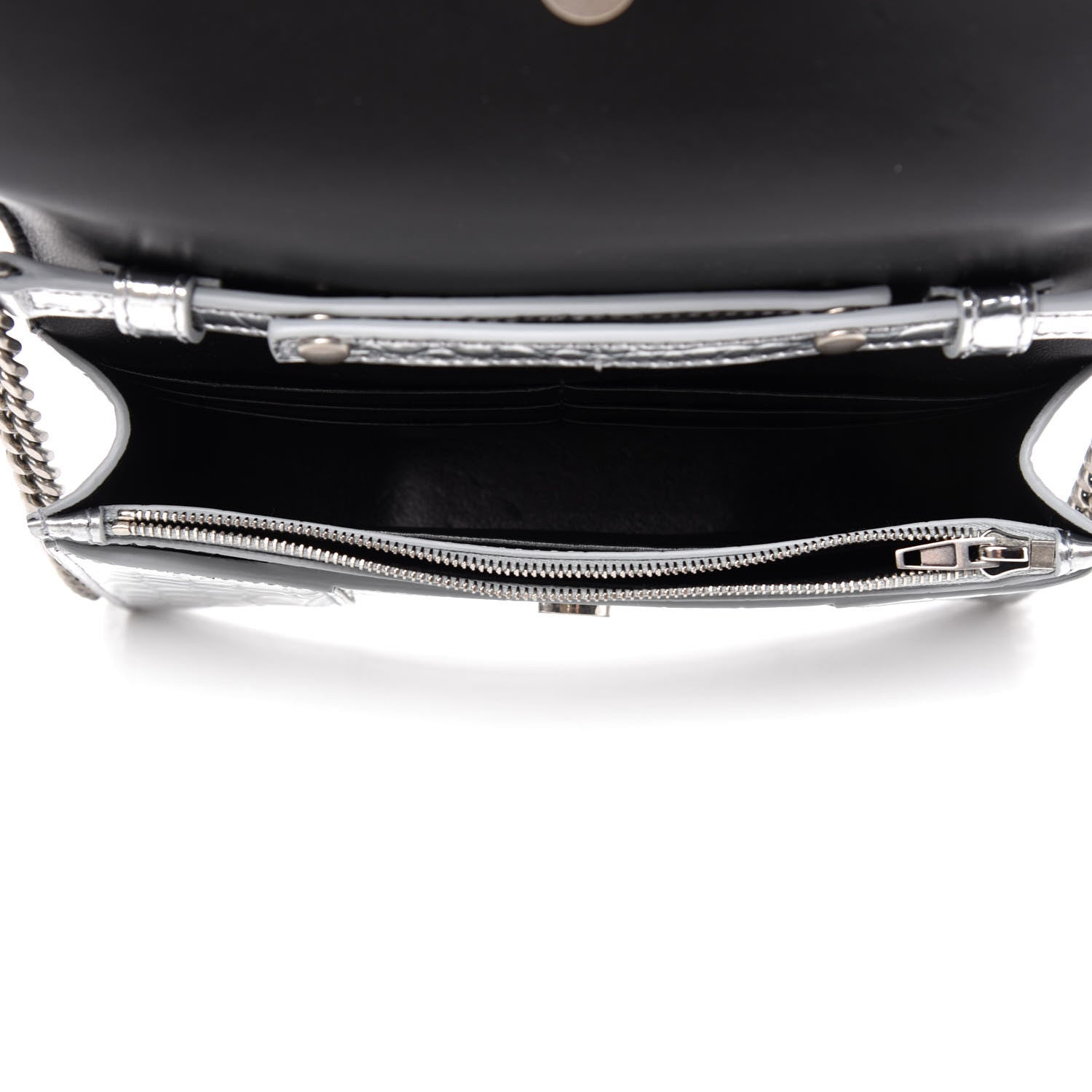 Balenciaga Metallic Calfskin Crocodile Embossed Hourglass Chain Bag Silver 5 of 11