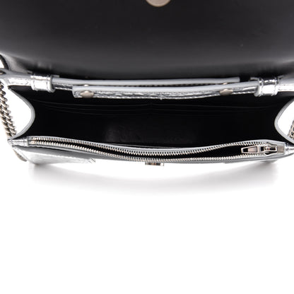 Balenciaga Metallic Calfskin Crocodile Embossed Hourglass Chain Bag Silver 5 of 11