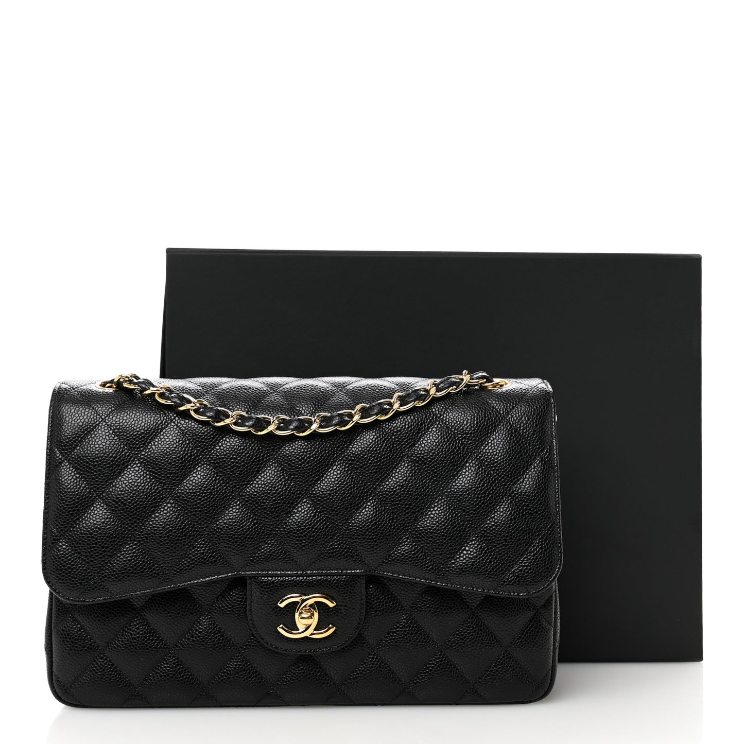 Caviar Quilted Jumbo Double Flap Black
