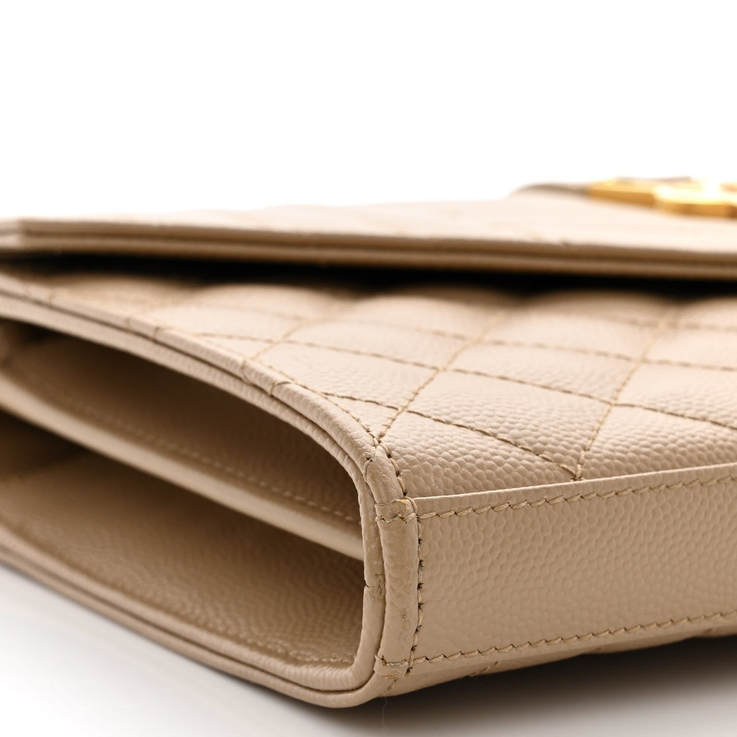 Saint Laurent Grain De Poudre Mixed Matelasse Triquilt Monogram Chain Wallet Dark Beige 8 of 9