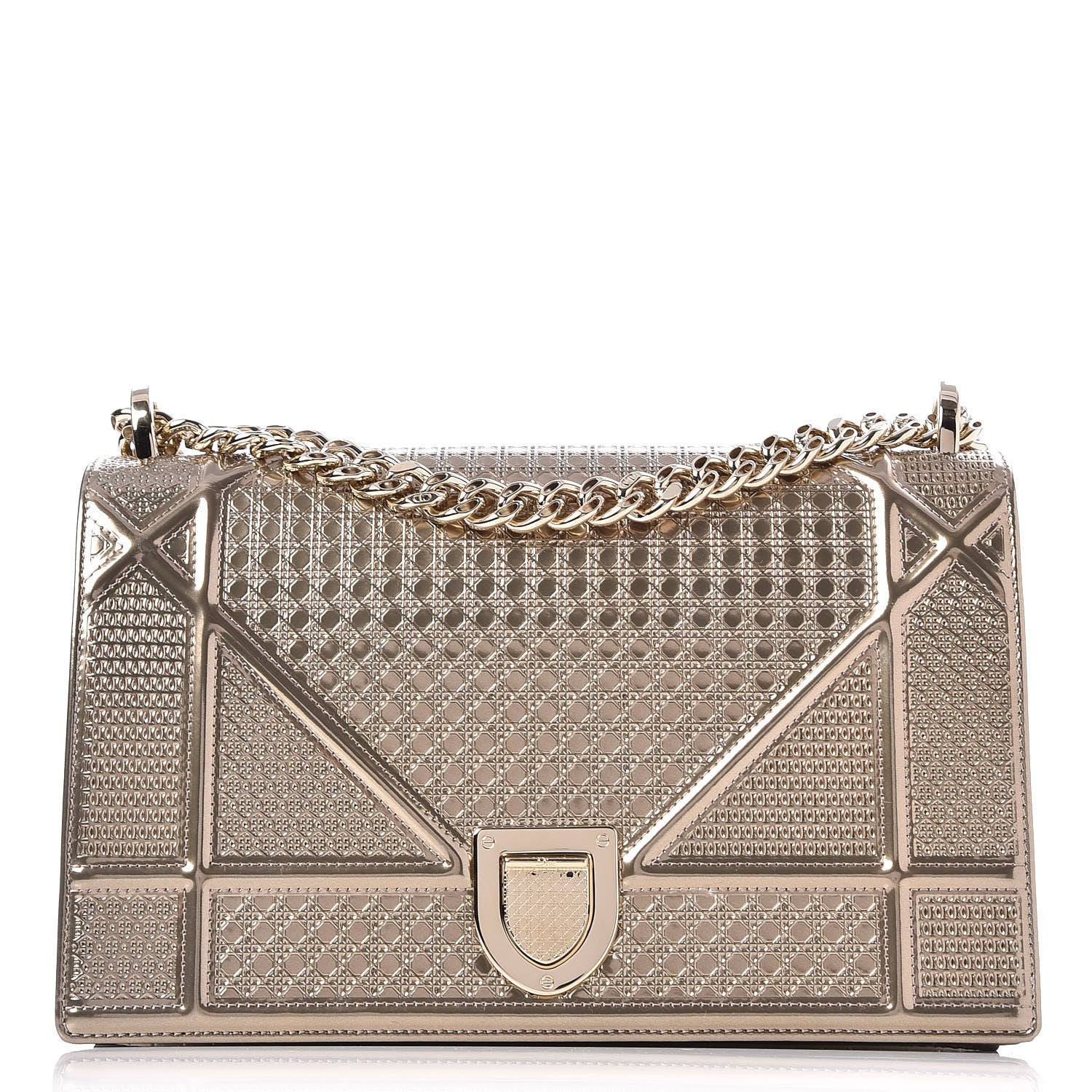 Christian Dior Metallic Patent Micro-Cannage Medium Diorama Flap Bag Gold 1 of 7