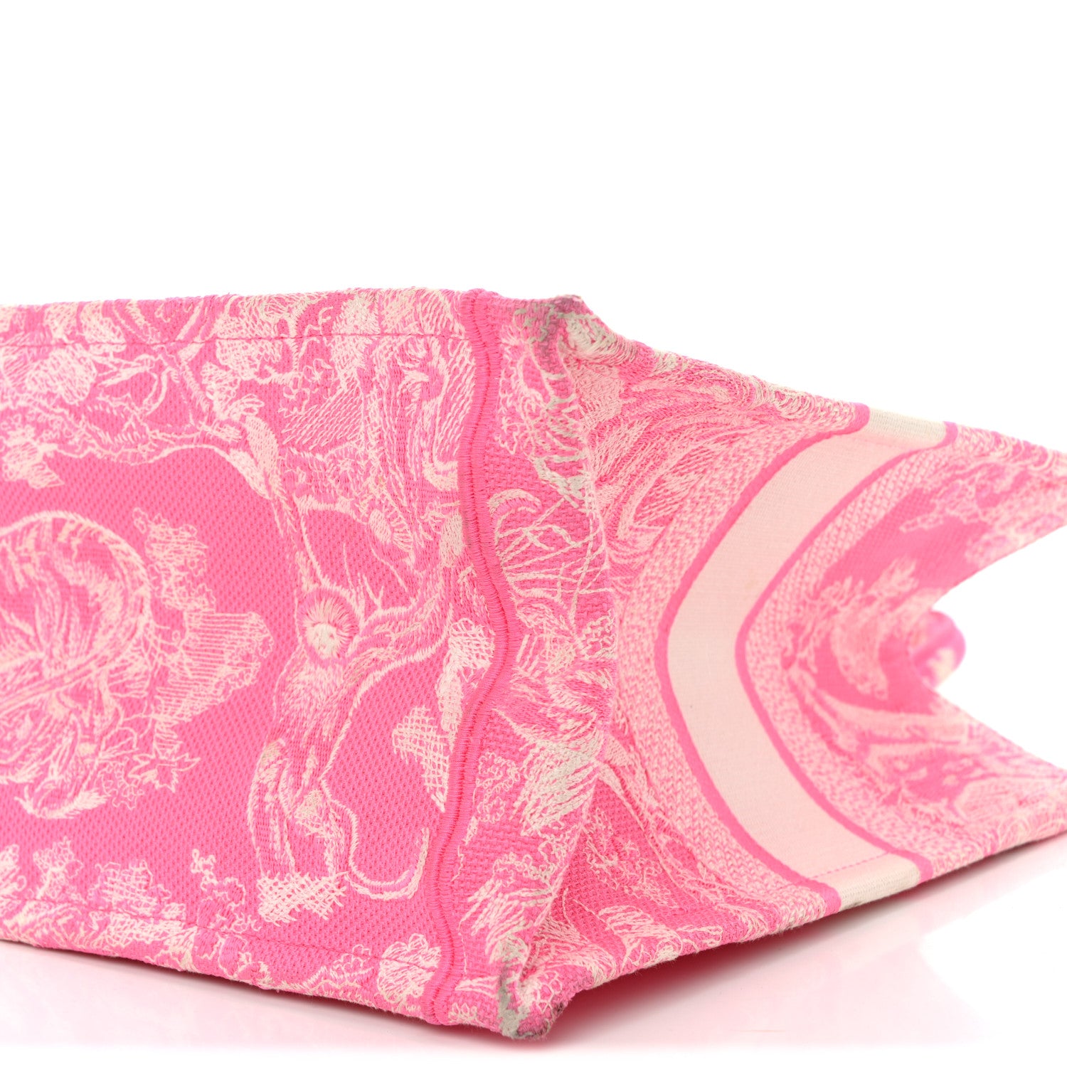 Christian Dior Canvas Embroidered Medium Dioriviera Toile De Jouy Book Tote Fluorescent Pink 10 of 12