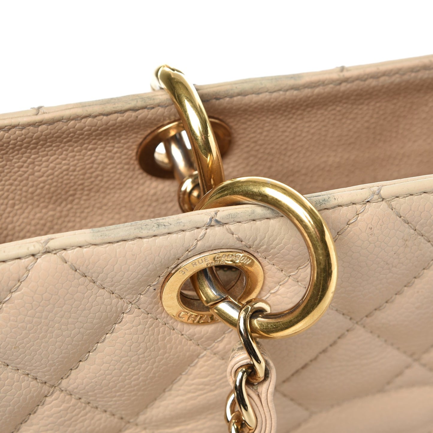 Caviar Quilted Grand Shopping Tote GST Beige